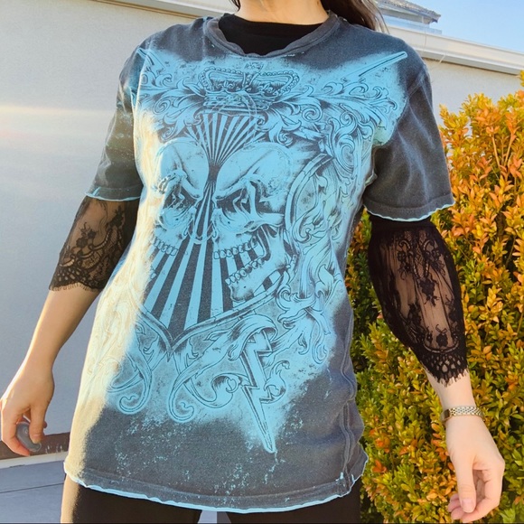 HELIX Tattoo Scull Heart Crown Graphic 3D Patch Shirt L - Picture 8 of 16